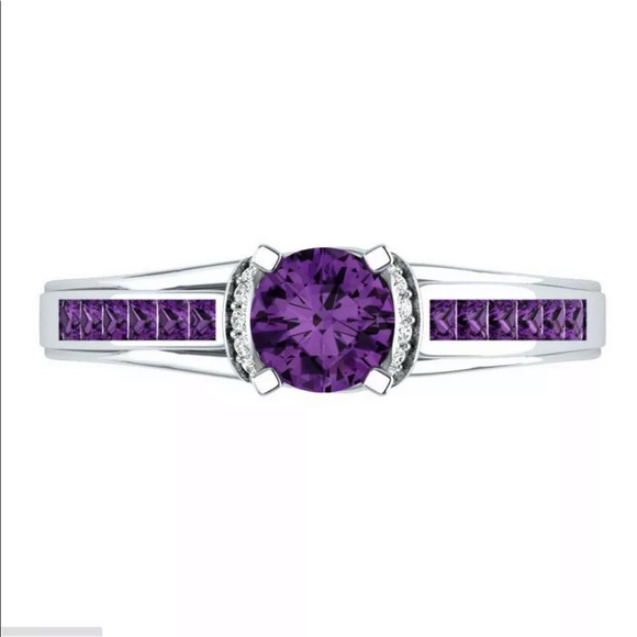 New 925 Silver Round Cut Amethyst Women’s Ring 💍 - Picture 2 of 4